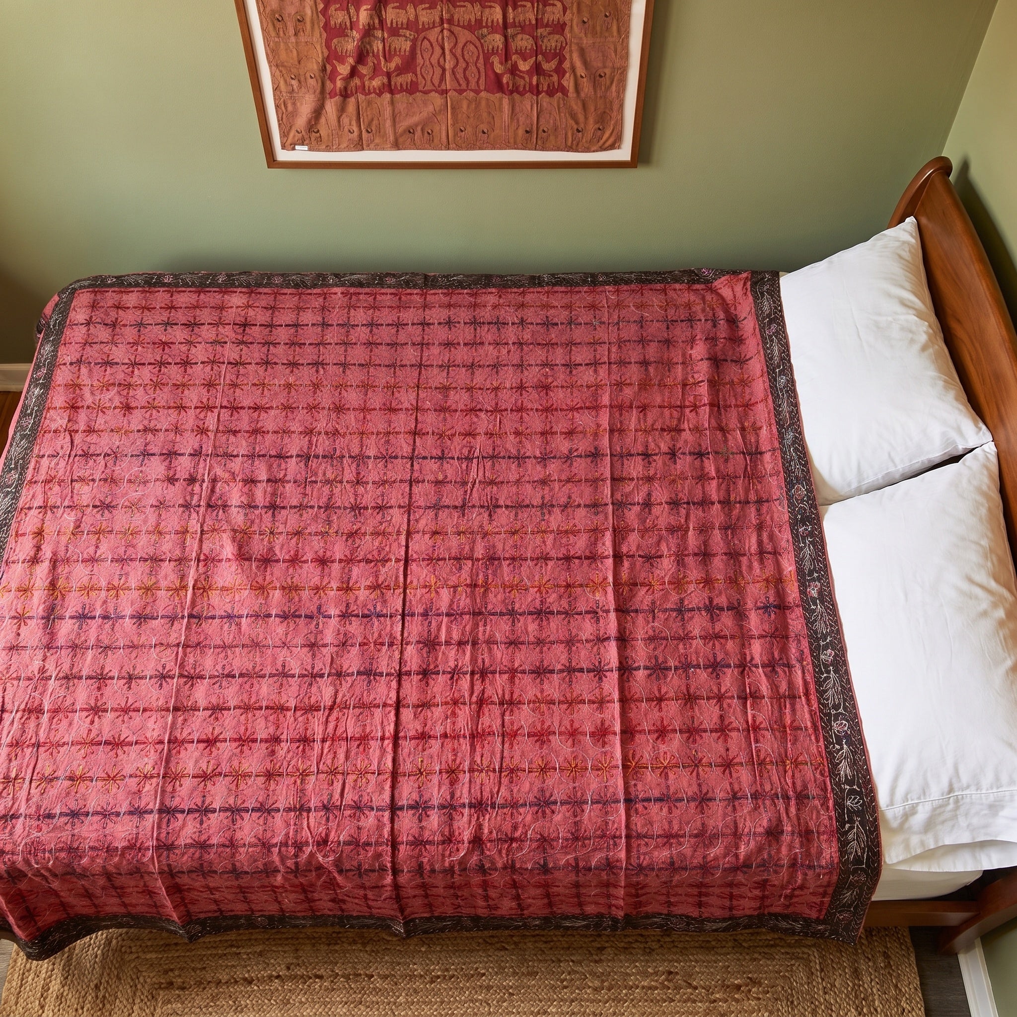Prairie Crocus Handmade Aari Work Bedspread