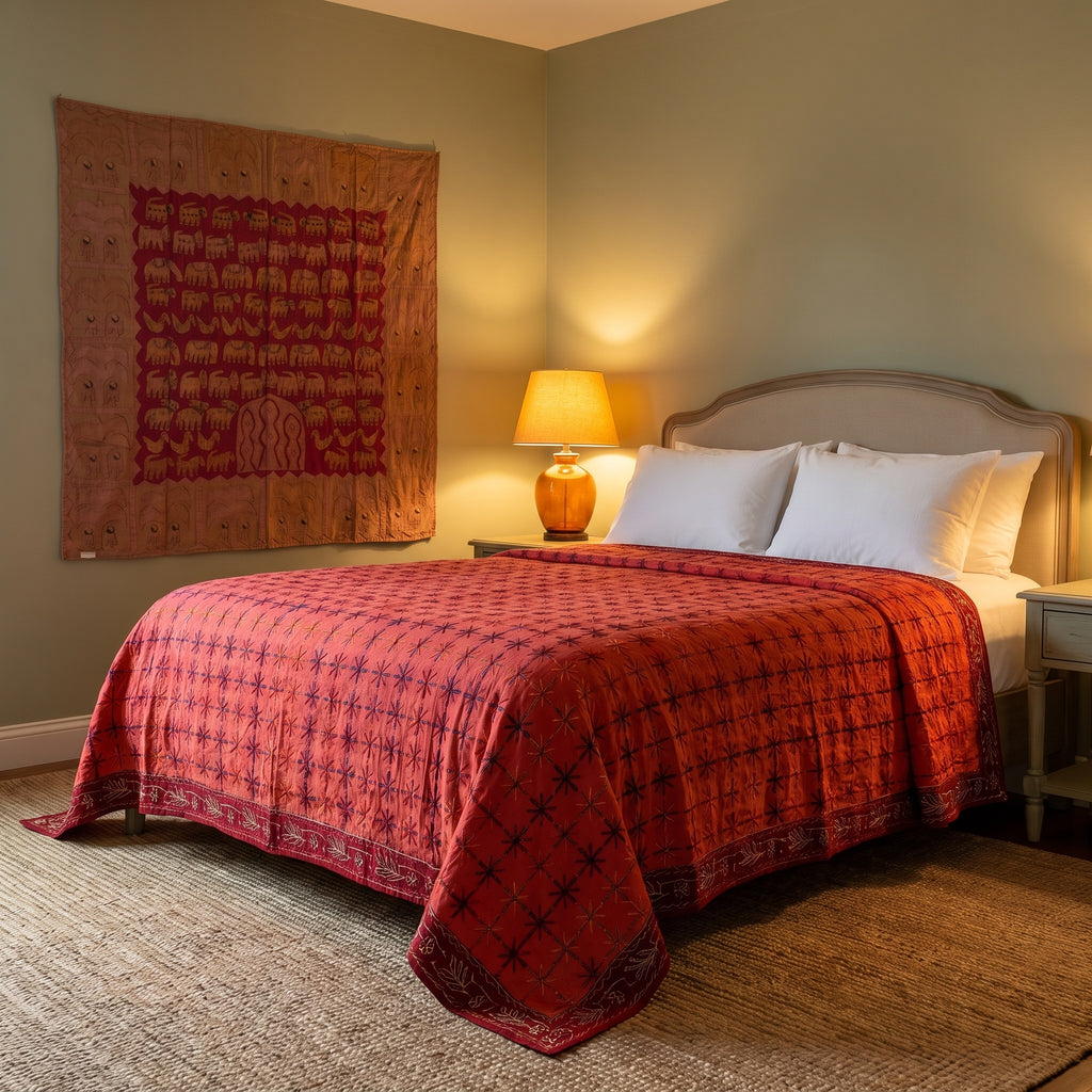 Common Harebell Handmade Aari Work Bedspread