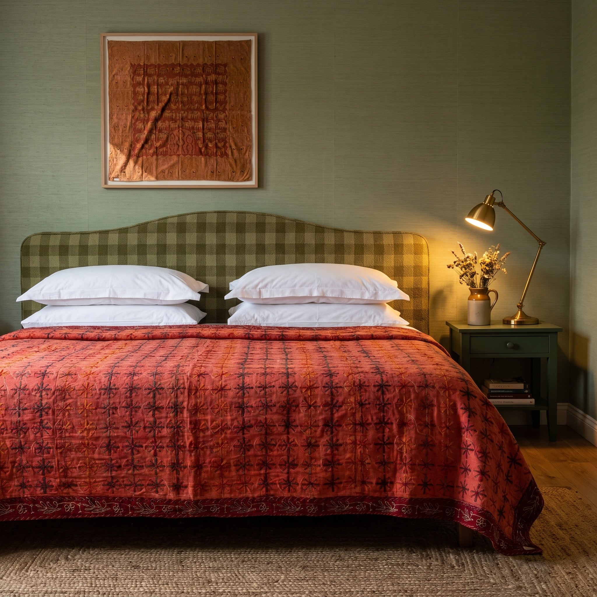 Common Harebell Handmade Aari Work Bedspread