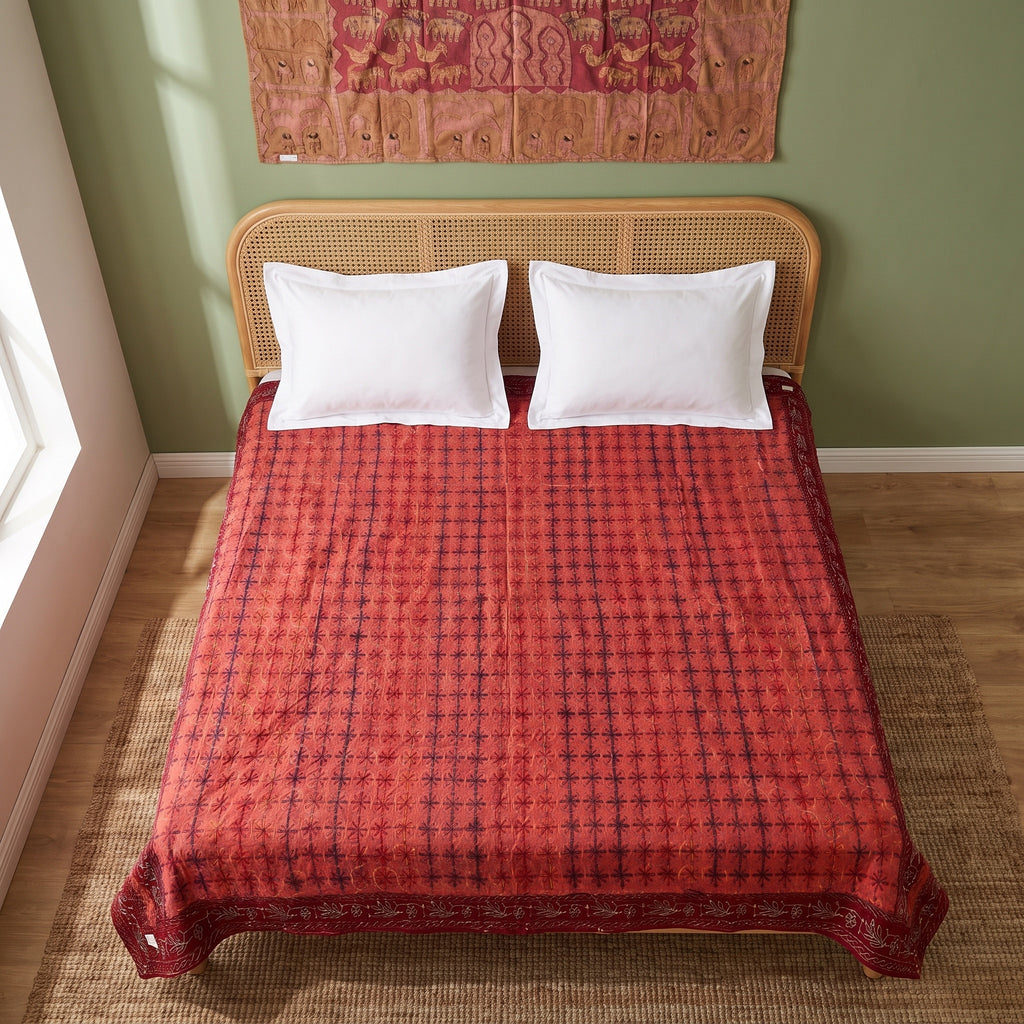 Common Harebell Handmade Aari Work Bedspread