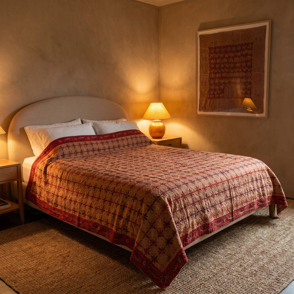 Twinflower Handmade Aari Work Bedspread