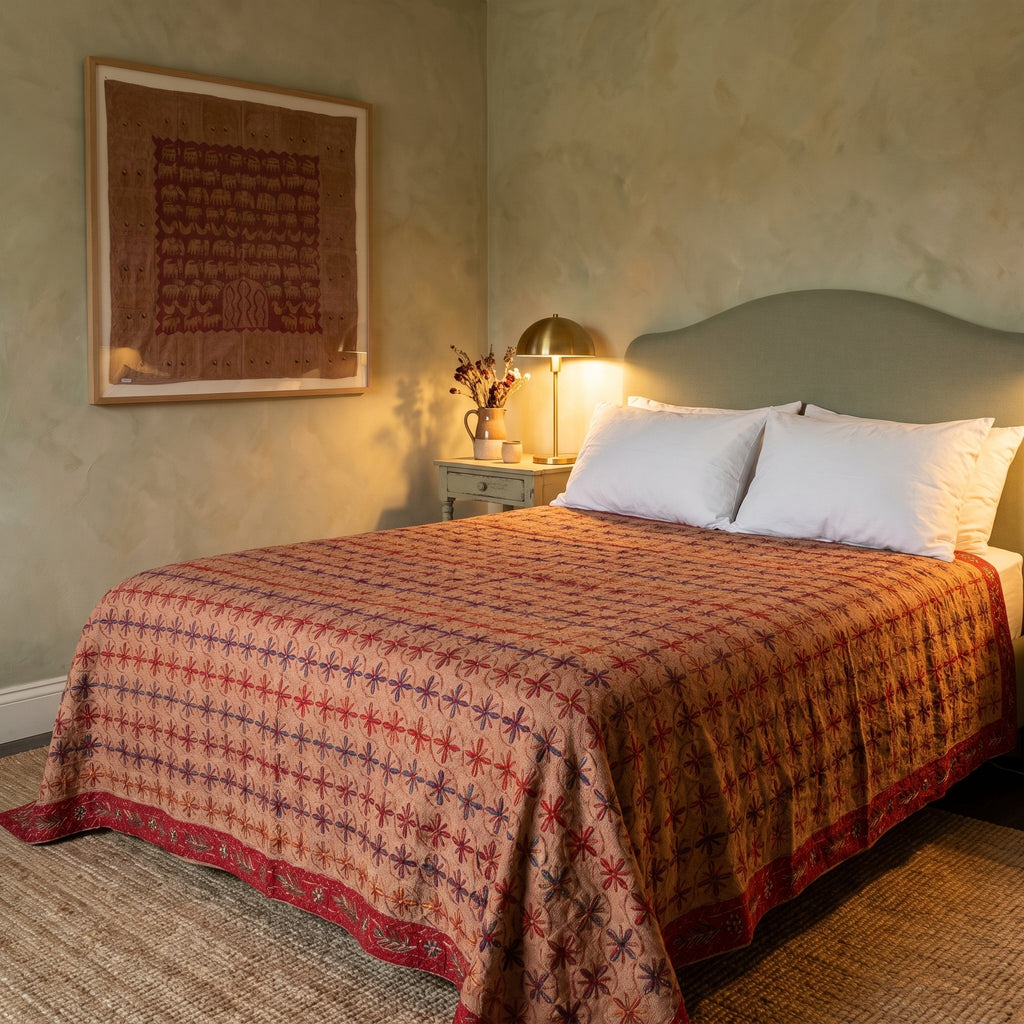 Twinflower Handmade Aari Work Bedspread
