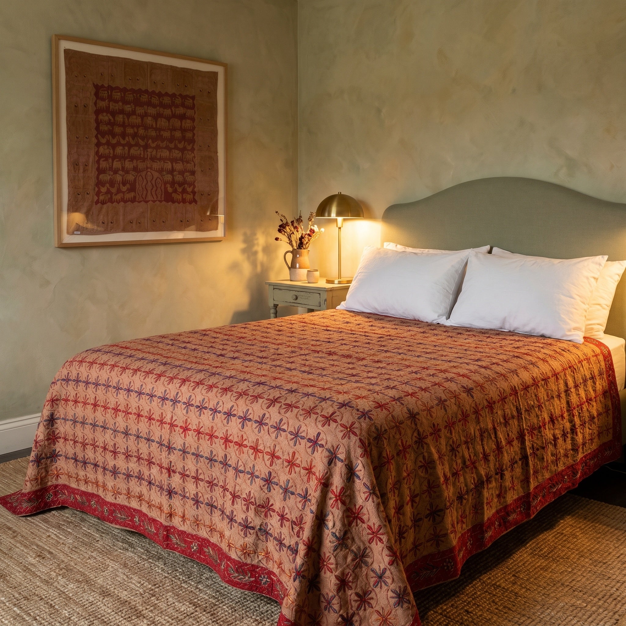 Twinflower Handmade Aari Work Bedspread