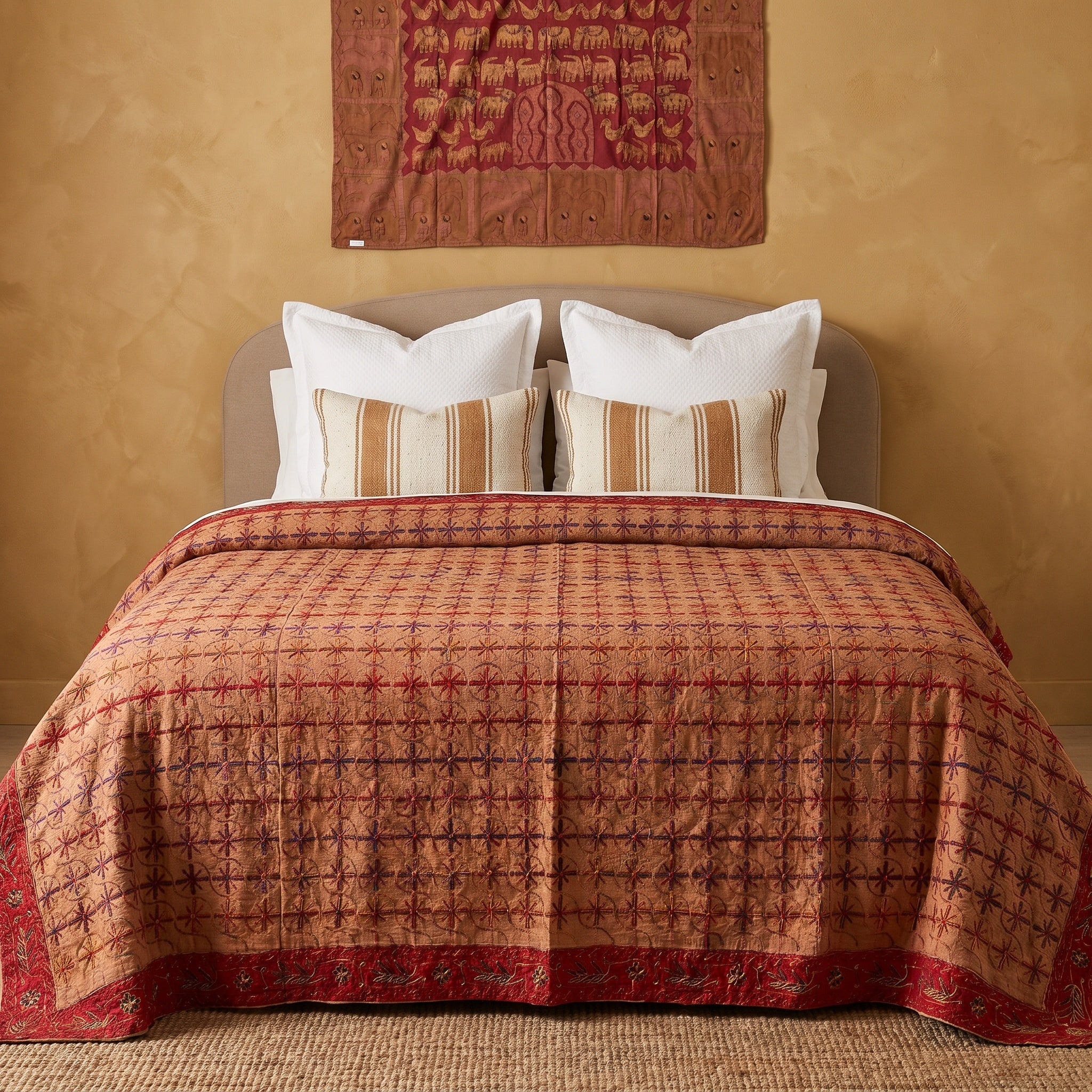 Twinflower Handmade Aari Work Bedspread
