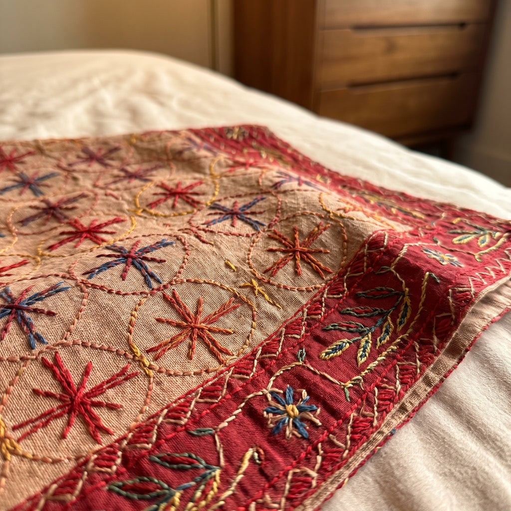 Twinflower Handmade Aari Work Bedspread