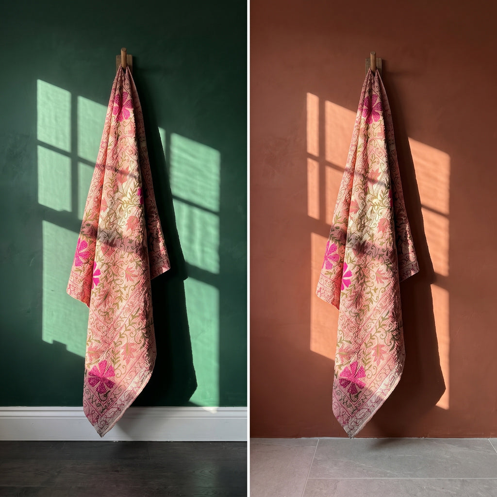 Whisper Mist Luxury Vintage Suzani Kantha Throw