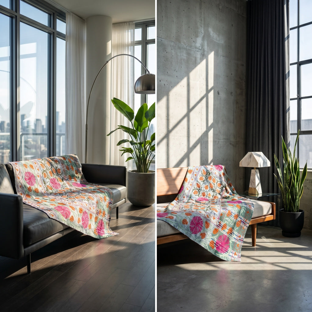 Terra Whispering Luxury Vintage Suzani Kantha Throw