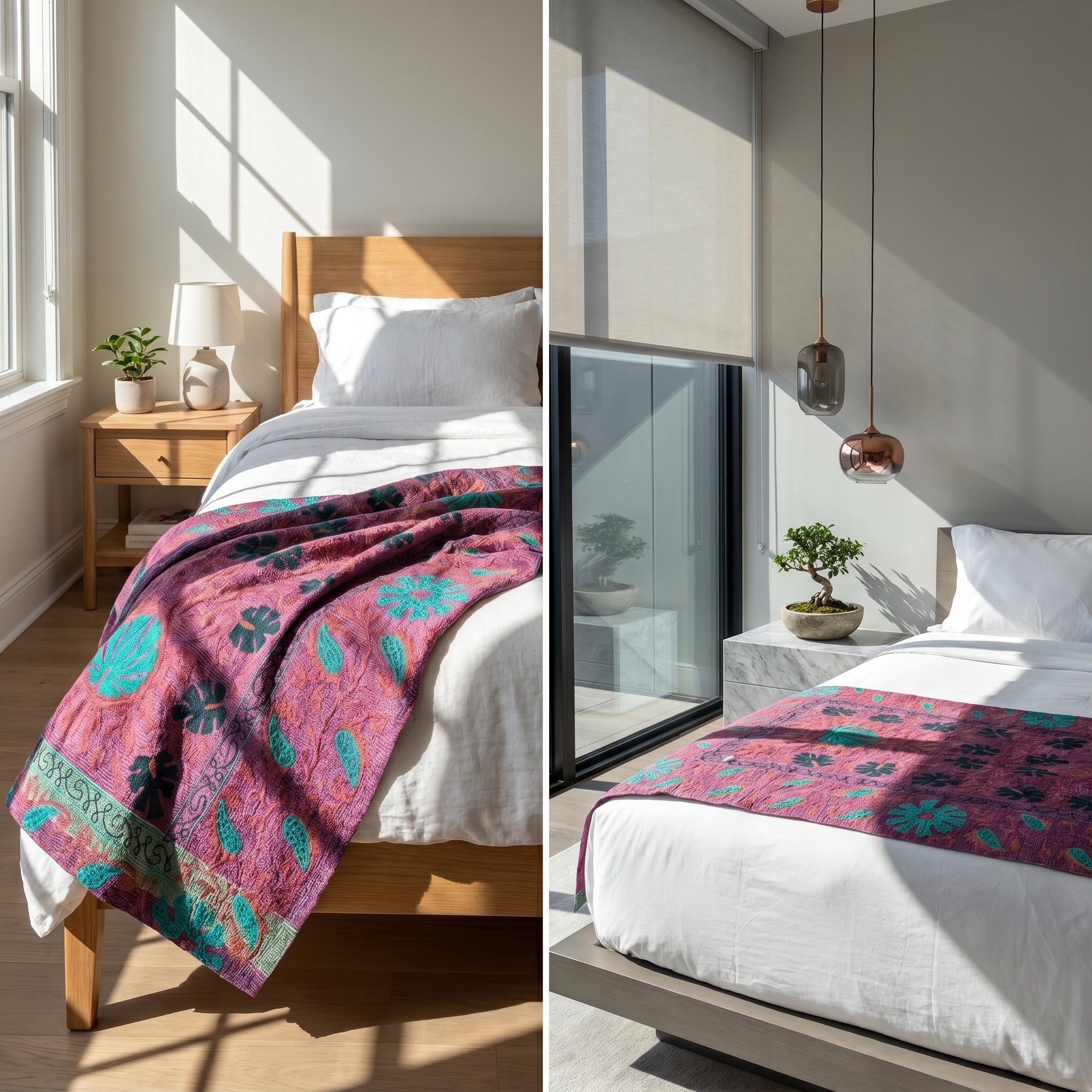 Mystic Lotus Luxury Vintage Suzani Kantha Throw