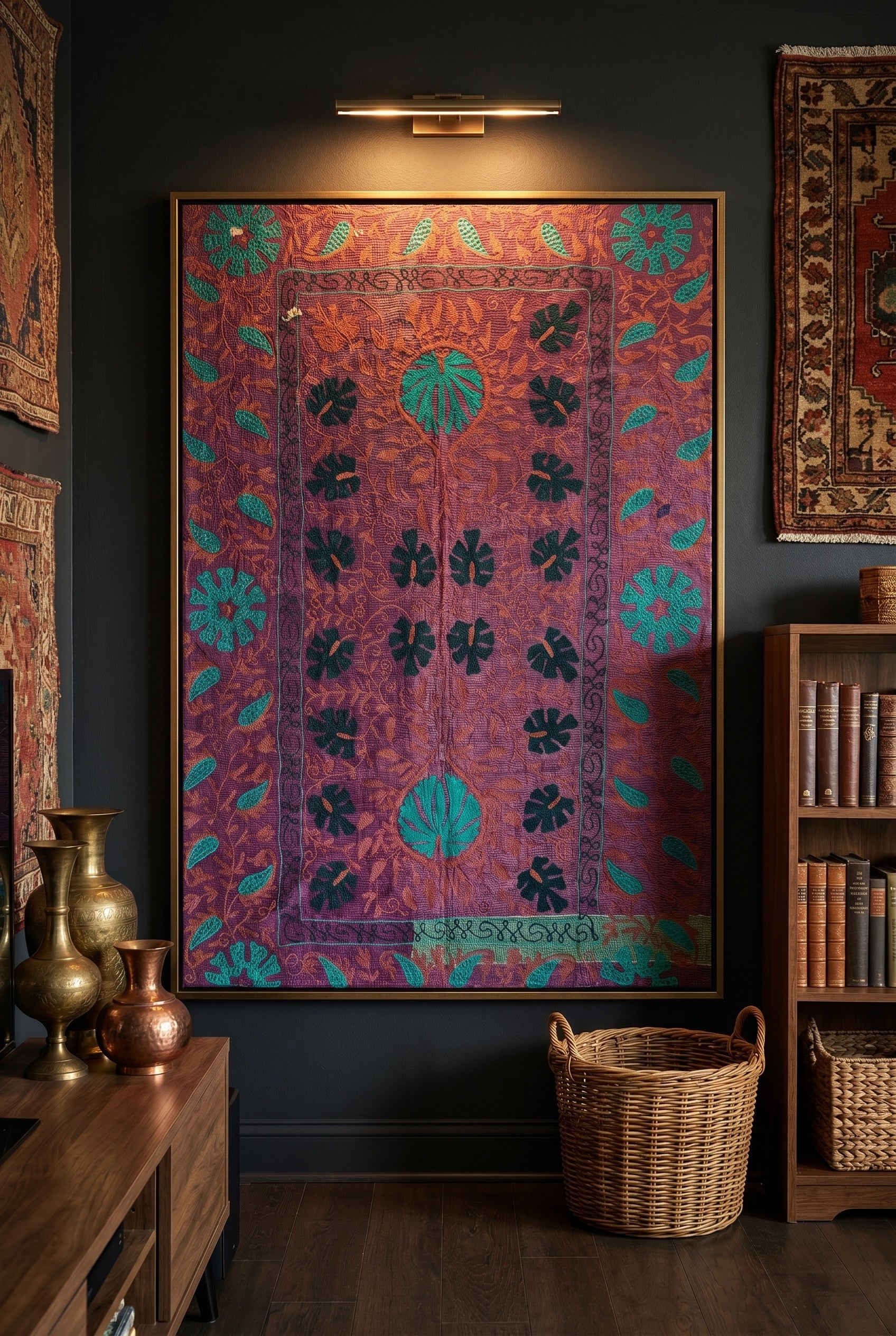 Mystic Lotus Luxury Vintage Suzani Kantha Throw