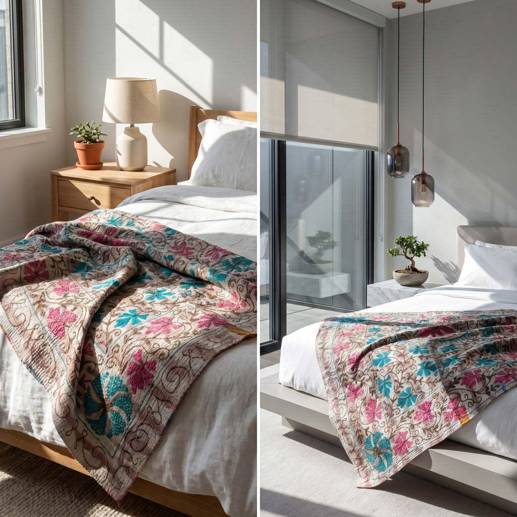 Or Bloom Luxury Vintage Suzani Kantha Throw