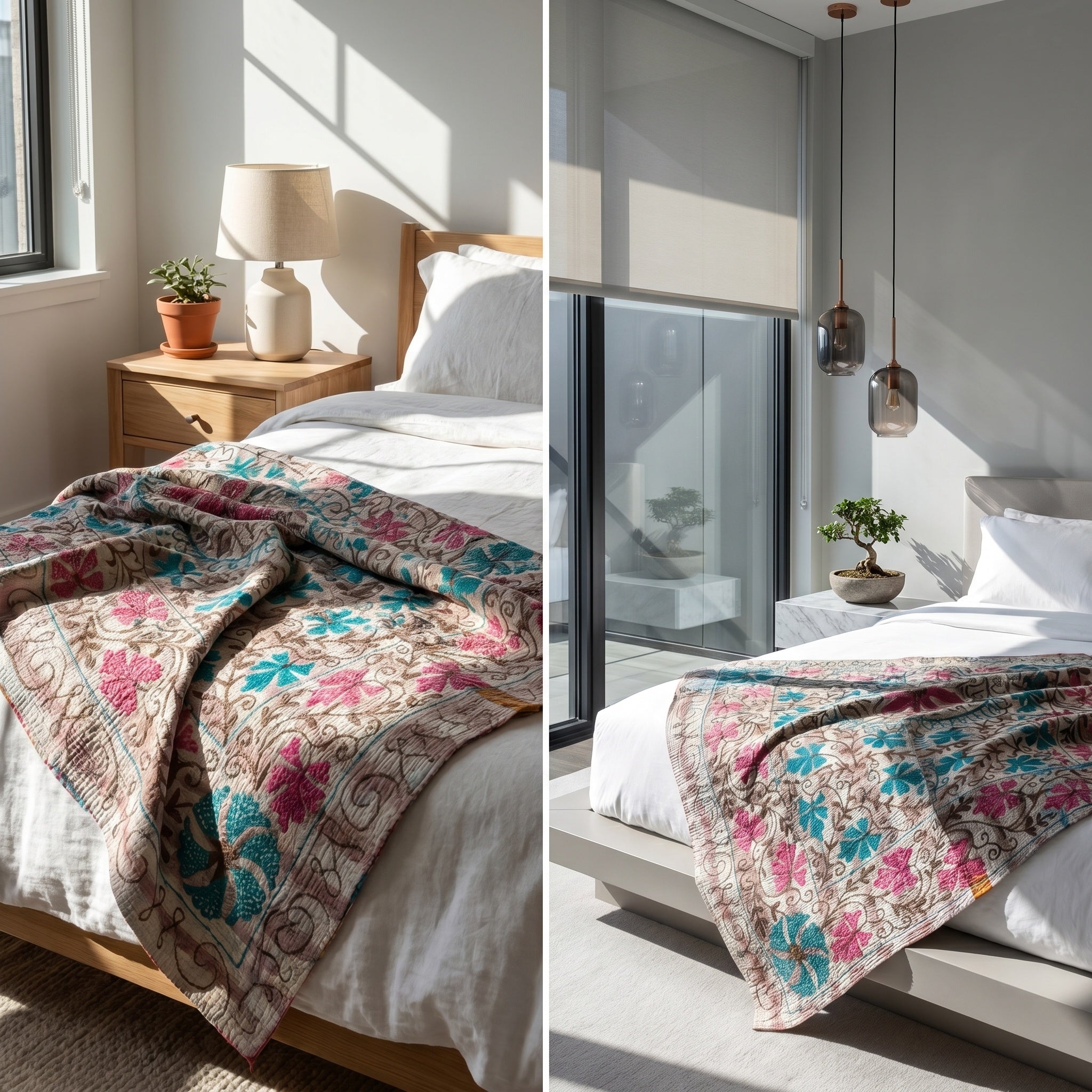 Or Bloom Luxury Vintage Suzani Kantha Throw