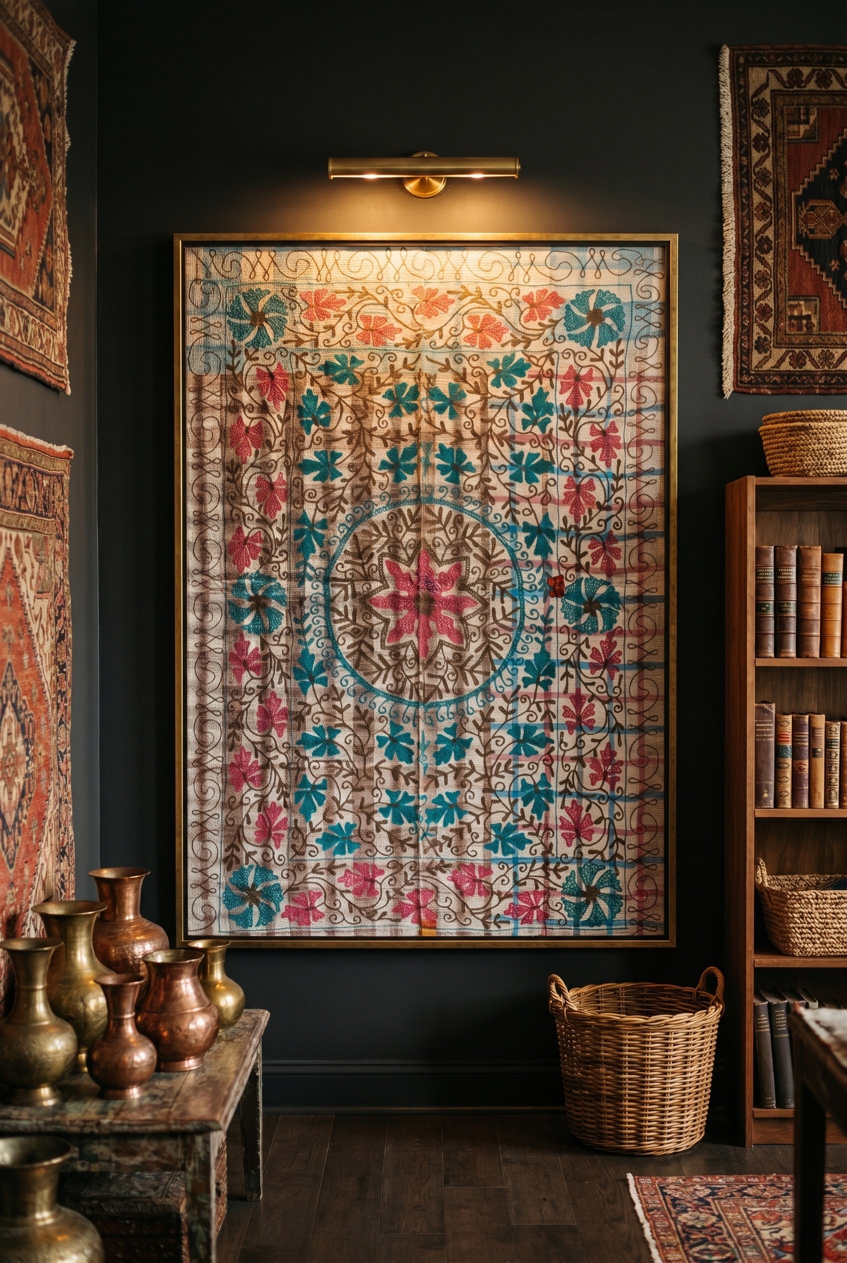 Or Bloom Luxury Vintage Suzani Kantha Throw - framed