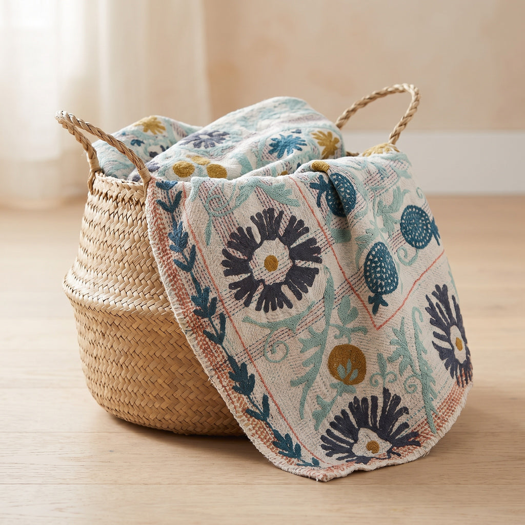 Jeté vintage de luxe Suzani Kantha Maple Whisper