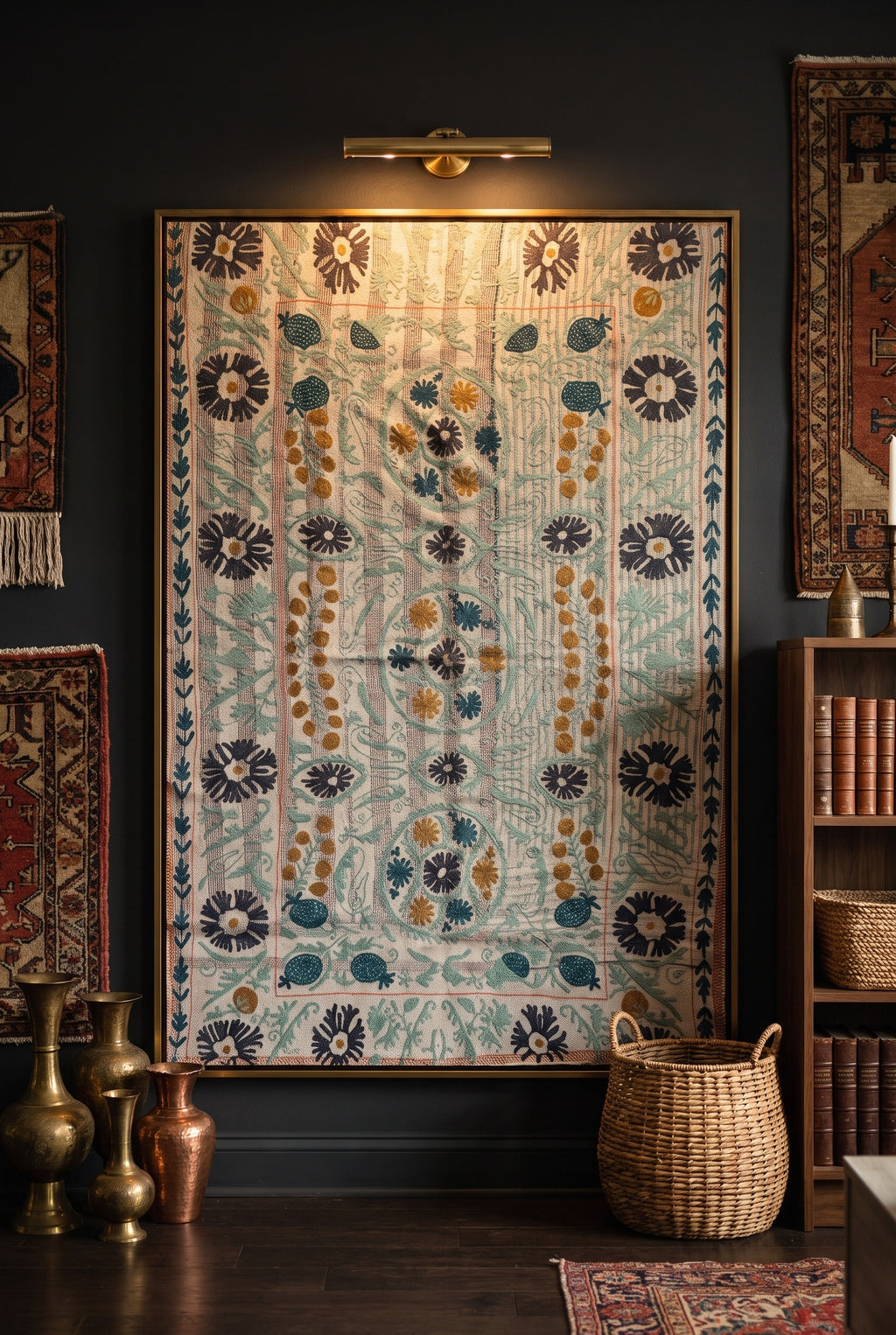 Jeté vintage de luxe Suzani Kantha Maple Whisper