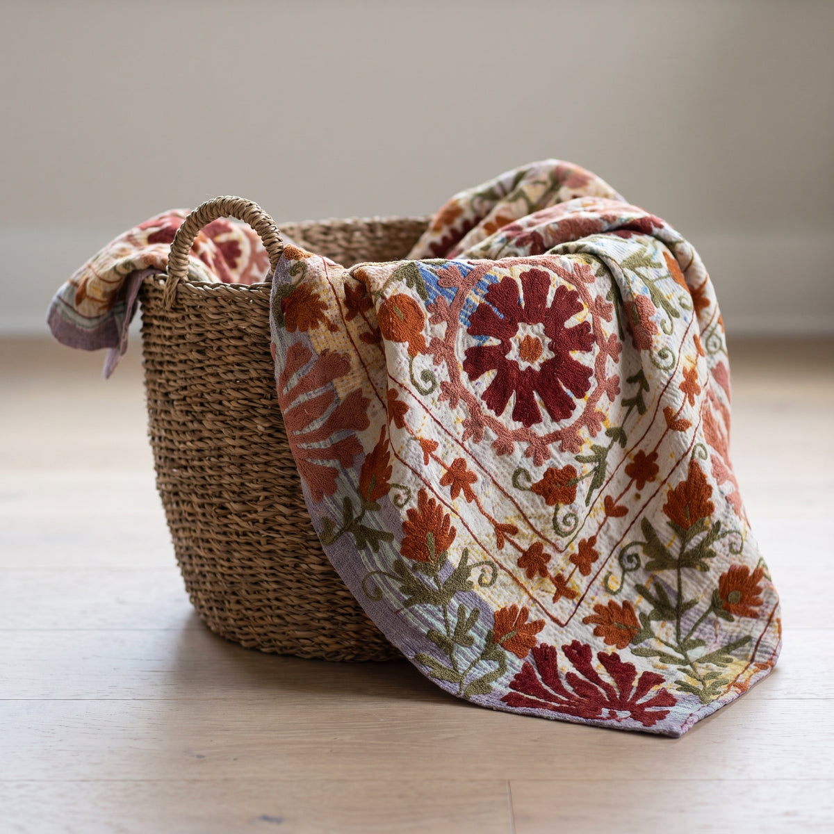 Jeté Suzani Kantha vintage de luxe réversible Quiet Passage
