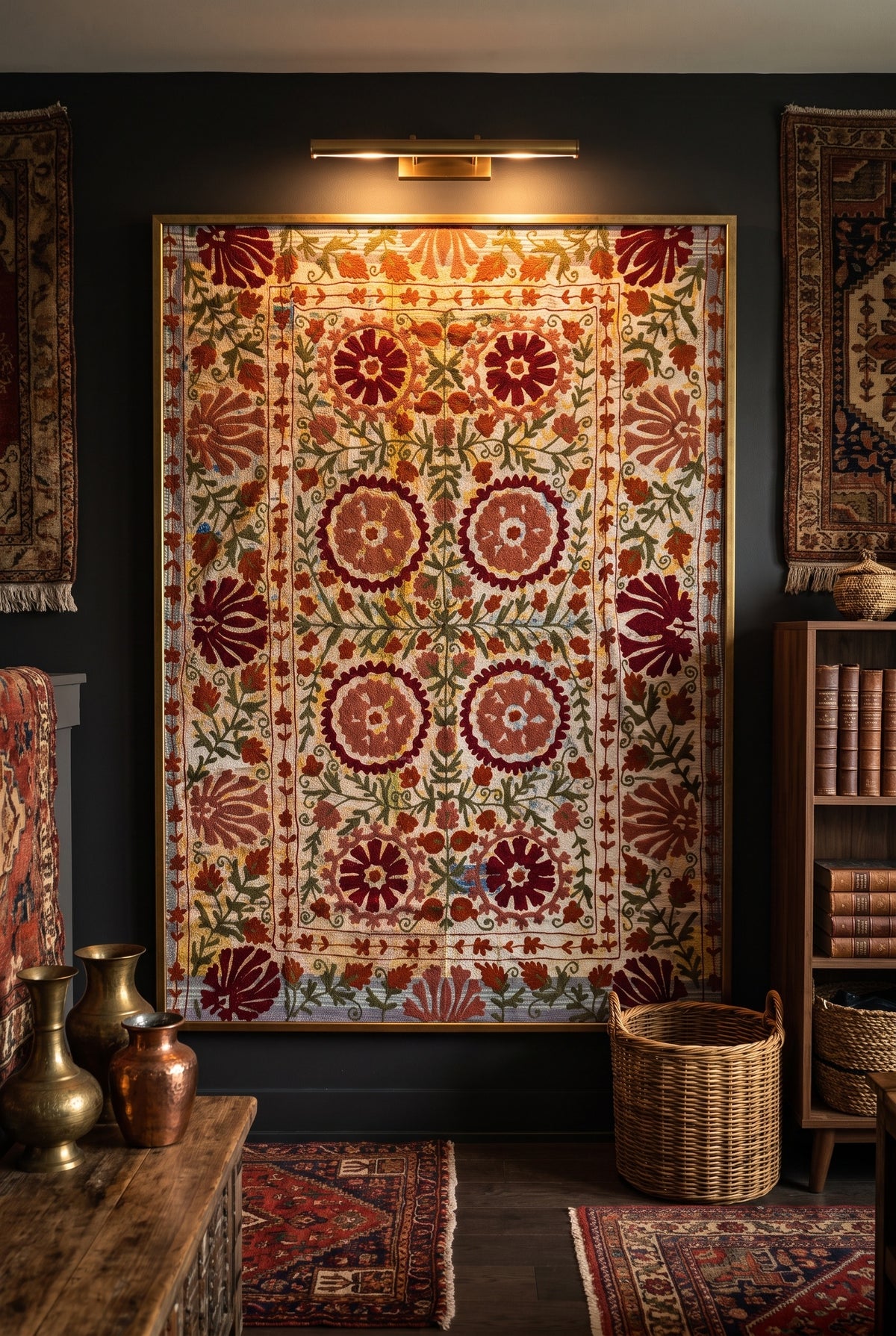 Jeté Suzani Kantha vintage de luxe réversible Quiet Passage