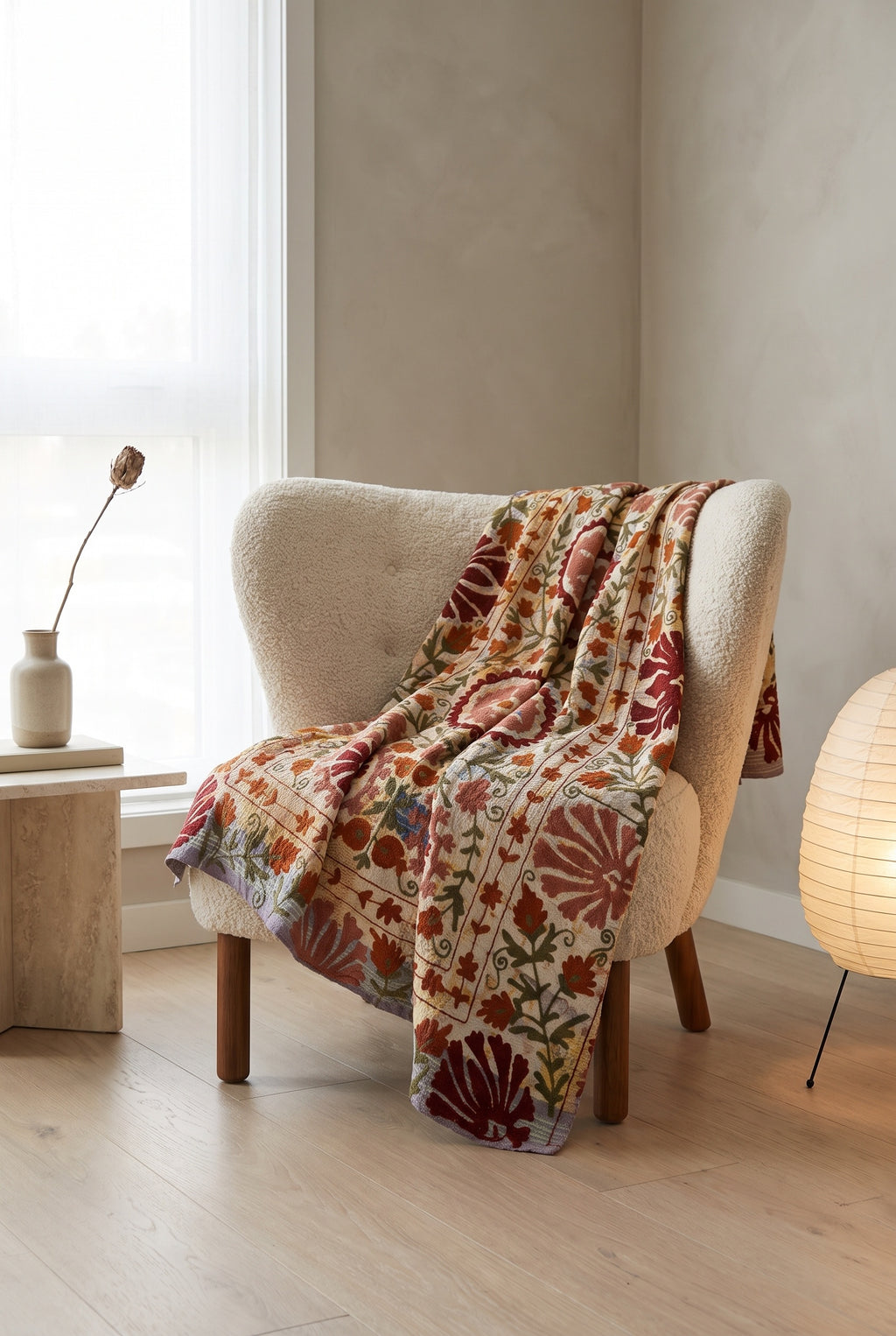 Jeté Suzani Kantha vintage de luxe réversible Quiet Passage