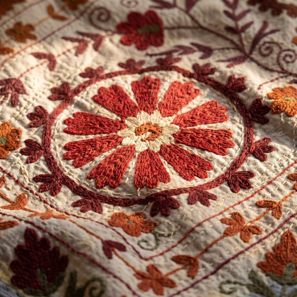 Jeté Suzani Kantha vintage de luxe réversible Quiet Passage