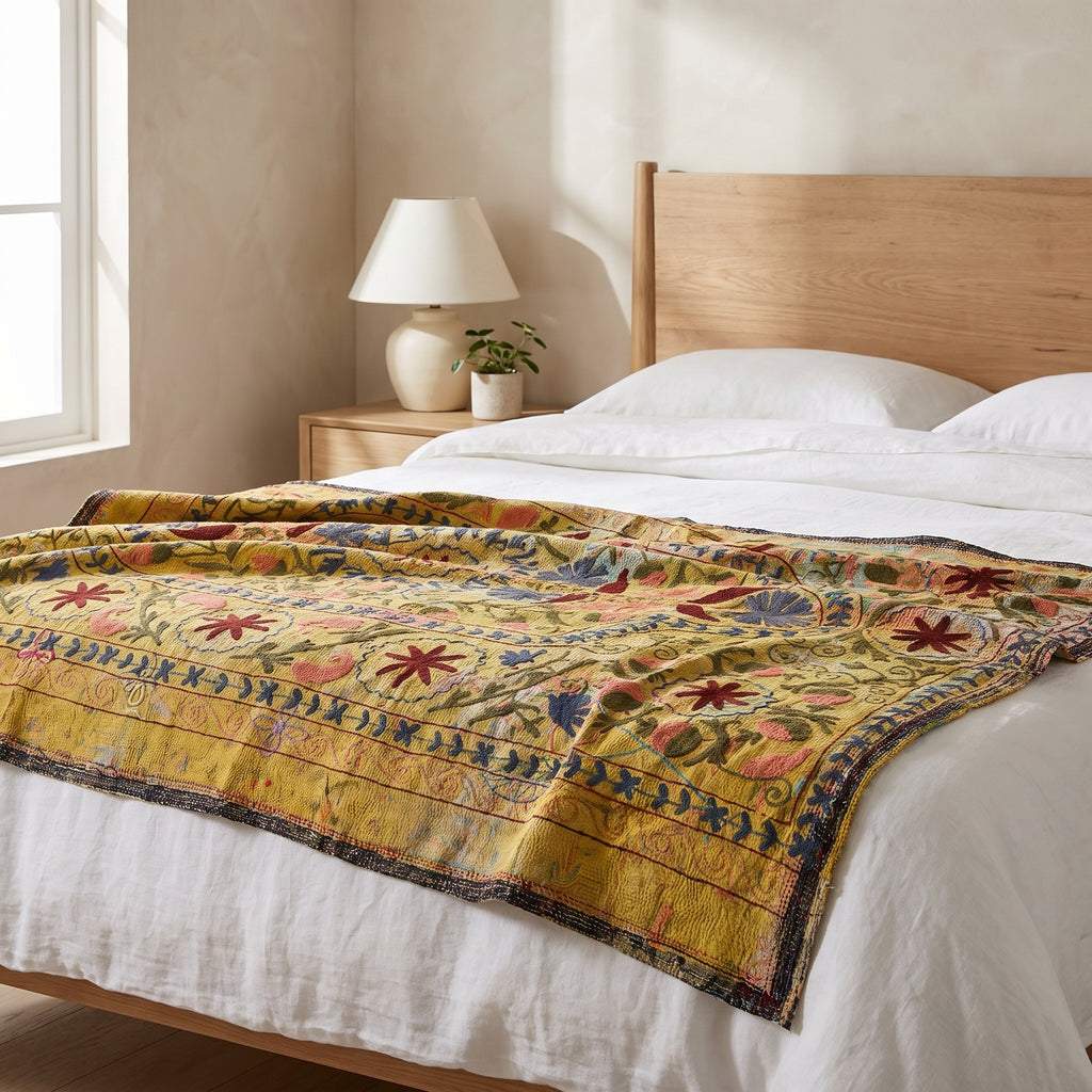 Plaid luxueux réversible Dawn Reverie style Suzani Kantha vintage