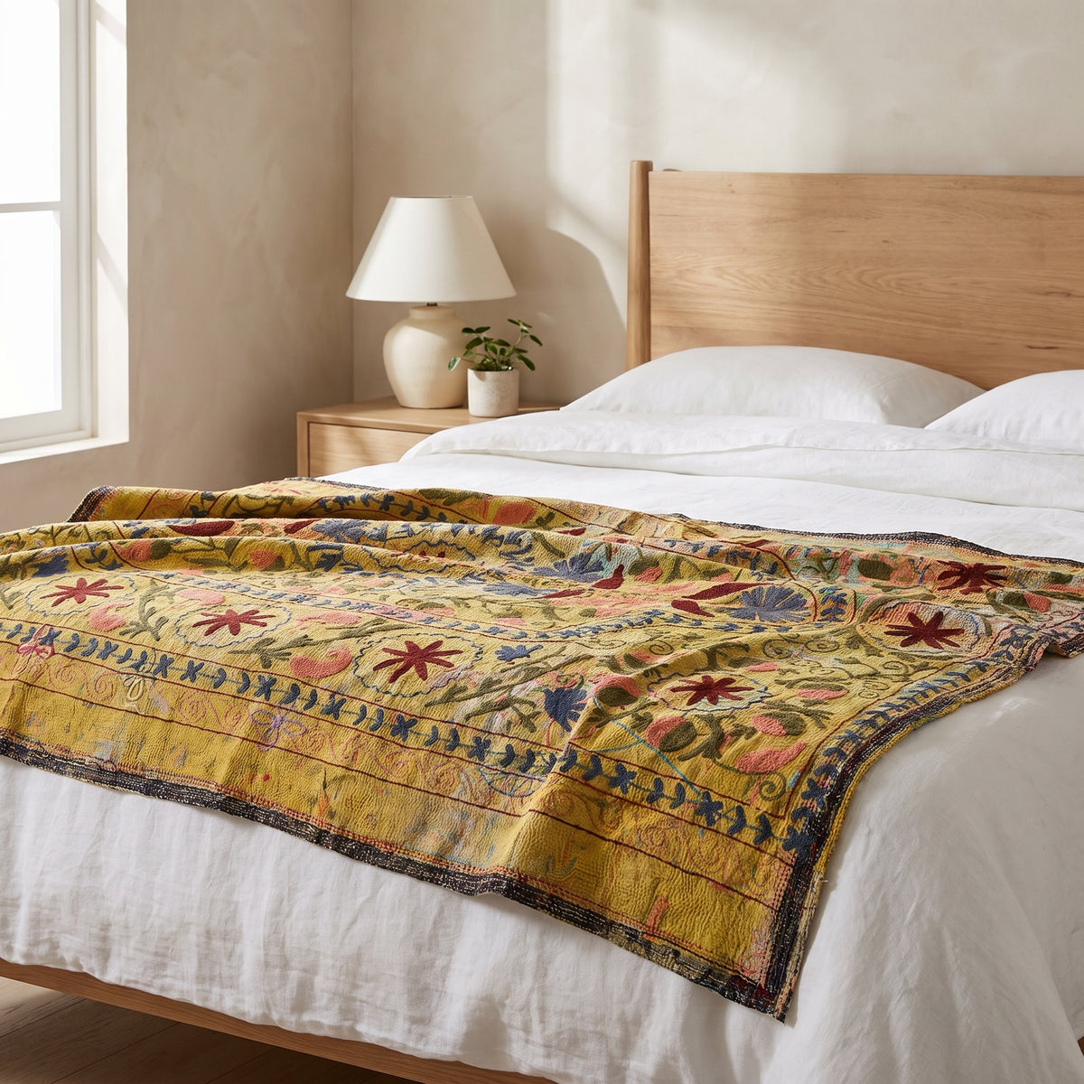 Plaid luxueux réversible Dawn Reverie style Suzani Kantha vintage