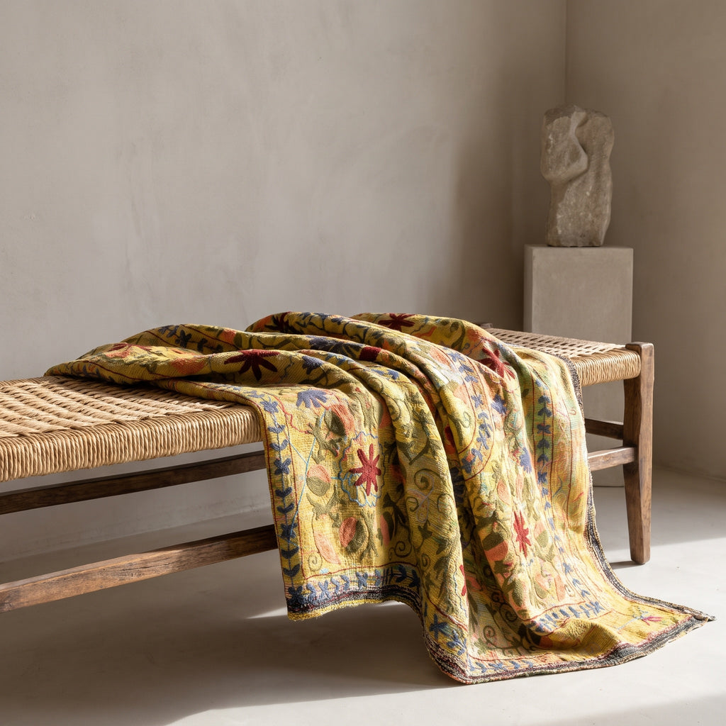 Plaid luxueux réversible Dawn Reverie style Suzani Kantha vintage