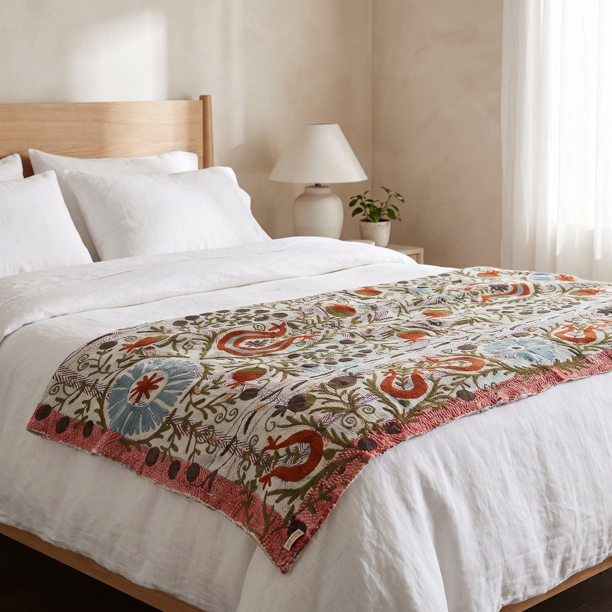 Fern Story Reversible Luxury Vintage Suzani Kantha Throw