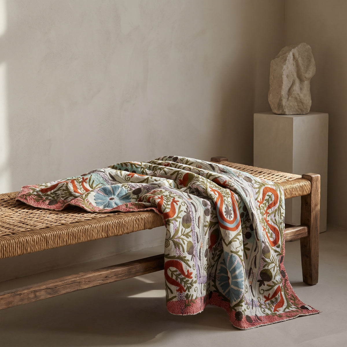 Fern Story Reversible Luxury Vintage Suzani Kantha Throw