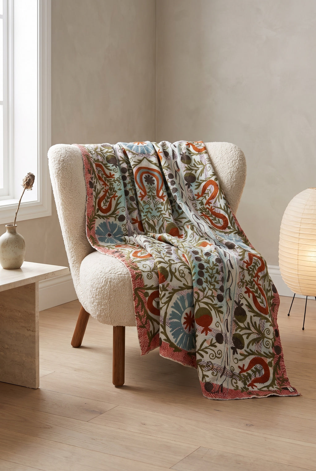 Fern Story Reversible Luxury Vintage Suzani Kantha Throw