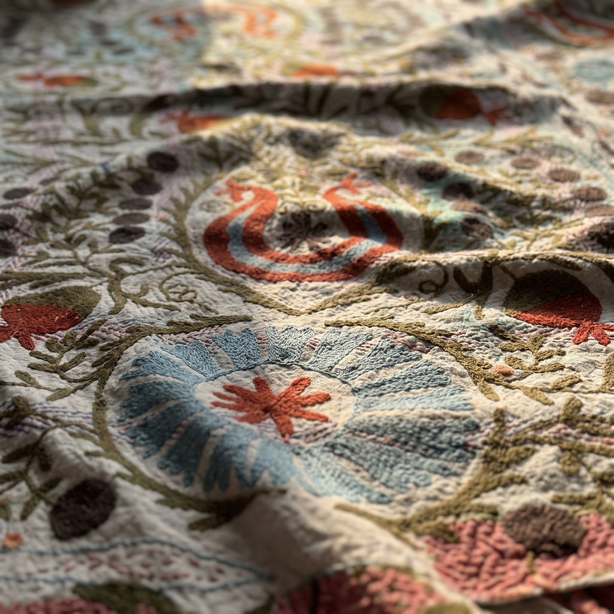 Fern Story Reversible Luxury Vintage Suzani Kantha Throw