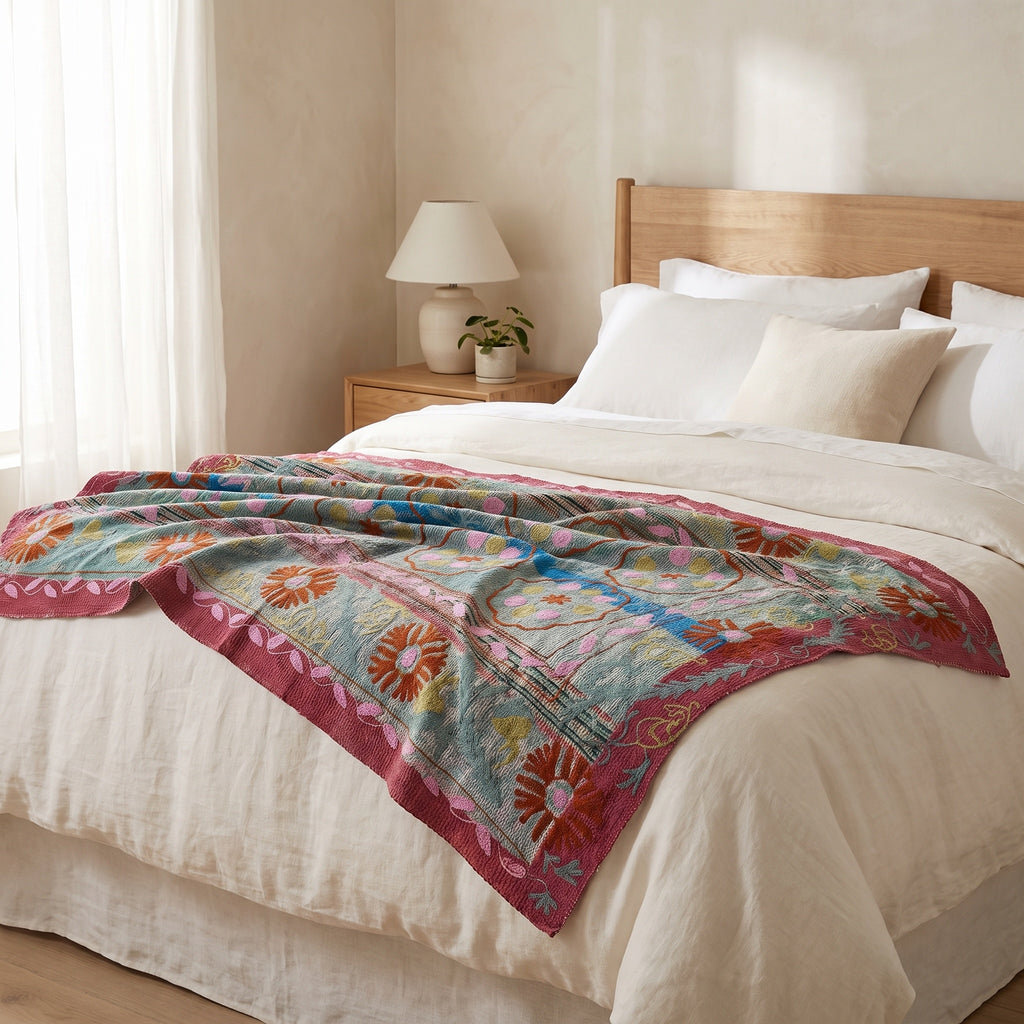 Maple Verse Reversible Luxury Vintage Suzani Kantha Throw