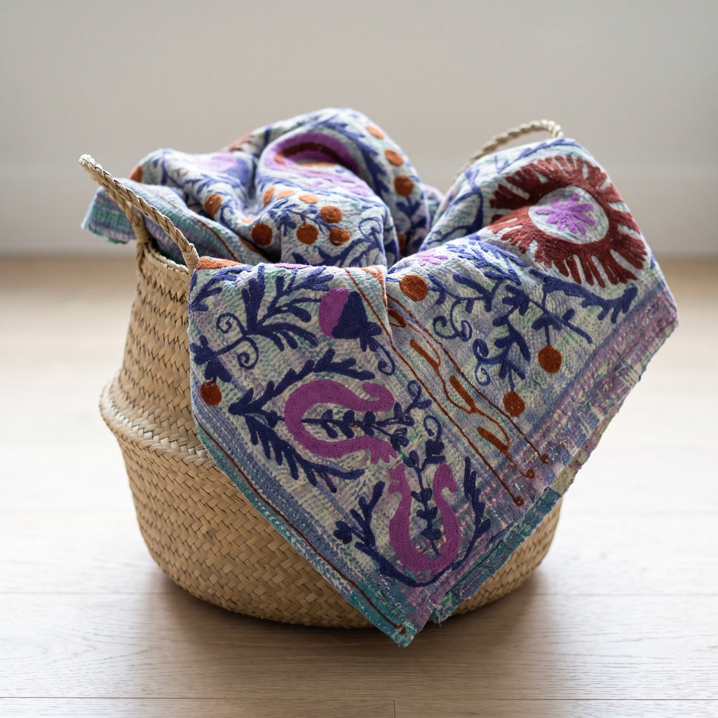 Dew Reverie Reversible Luxury Vintage Suzani Kantha Throw