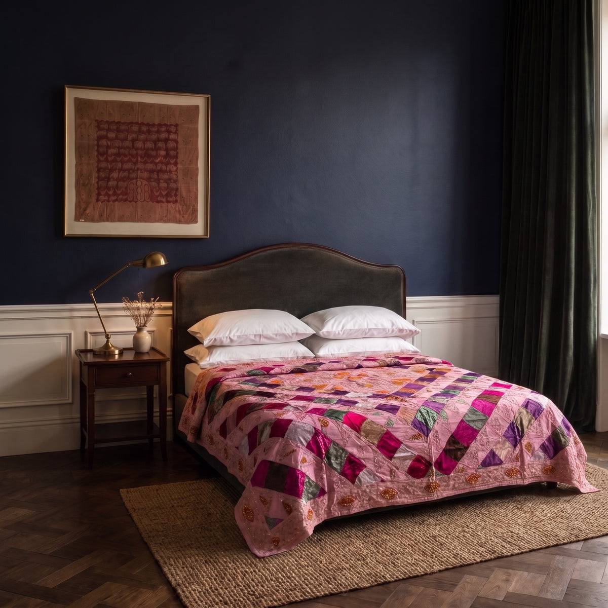 Mosaic Bloom Handmade Patchwork & Sequin Queen Bedspread