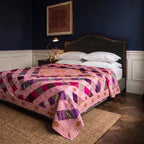 Mosaic Bloom Handmade Patchwork & Sequin Queen Bedspread