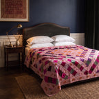 Mosaic Bloom Handmade Patchwork & Sequin Queen Bedspread