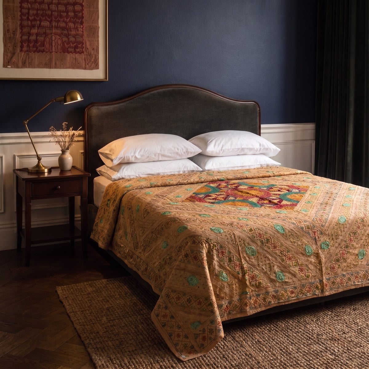 Sunstone Terracotta Handmade Embroidered Queen Bedspread