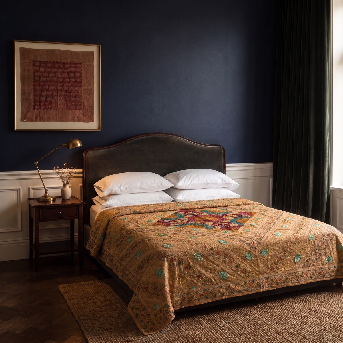 Sunstone Terracotta Handmade Embroidered Queen Bedspread