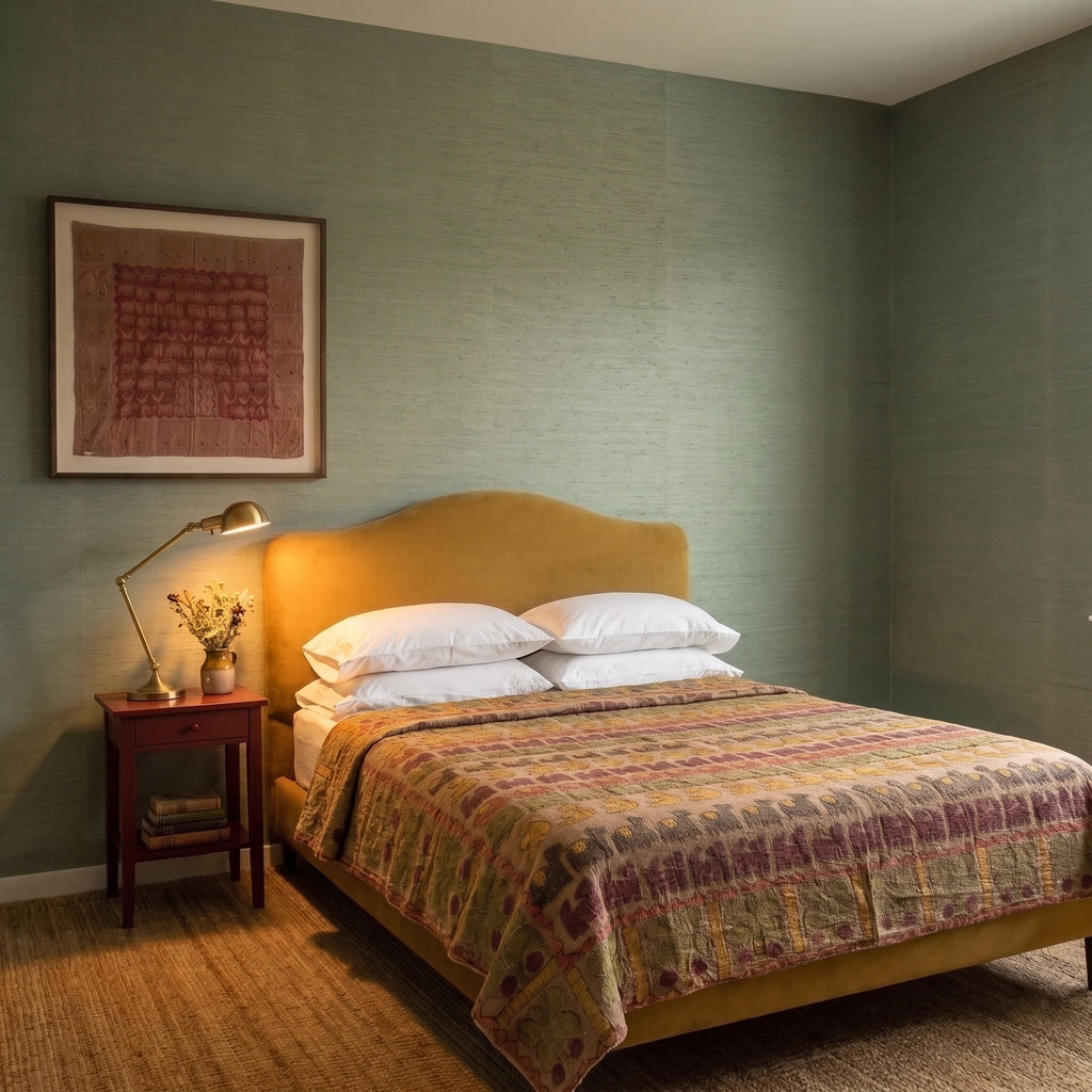 Fern Whisper Handmade Appliqué Queen Bedspread