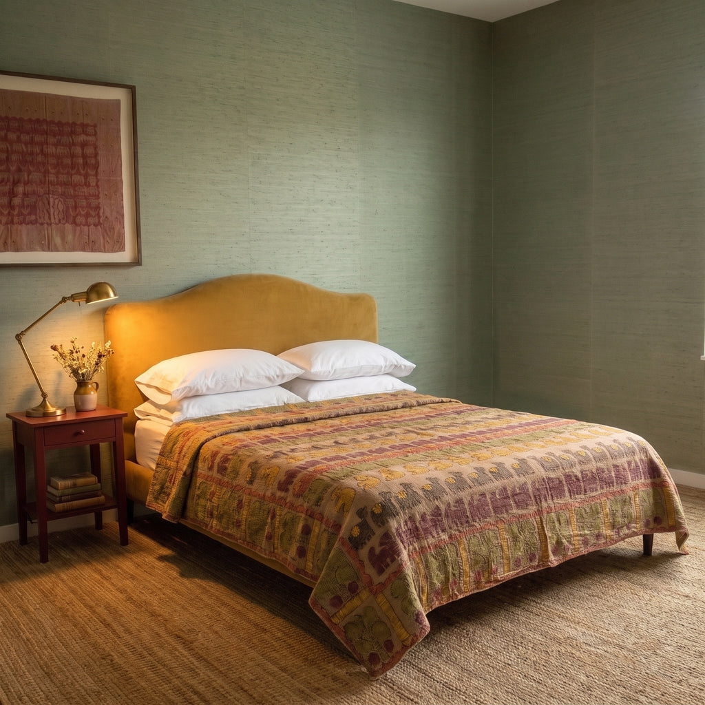 Fern Whisper Handmade Appliqué Queen Bedspread