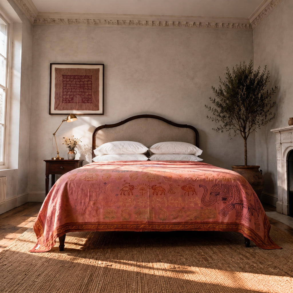 Sylvan Fern Handmade Embroidered Queen Bedspread