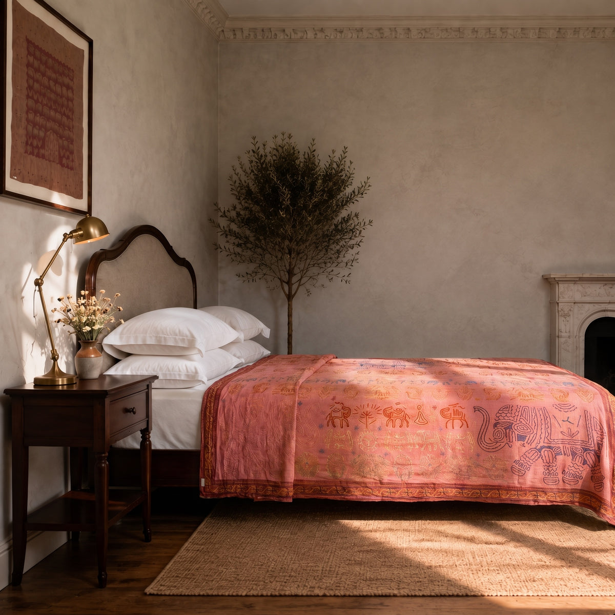 Sylvan Fern Handmade Embroidered Queen Bedspread