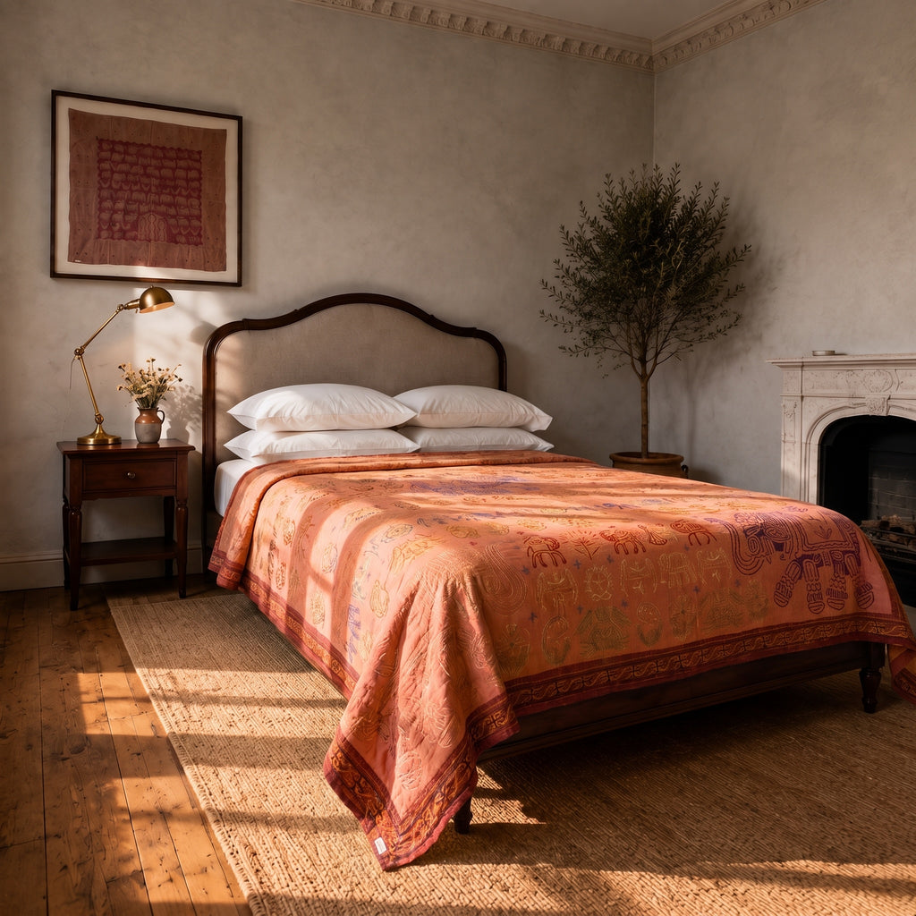 Sylvan Fern Handmade Embroidered Queen Bedspread