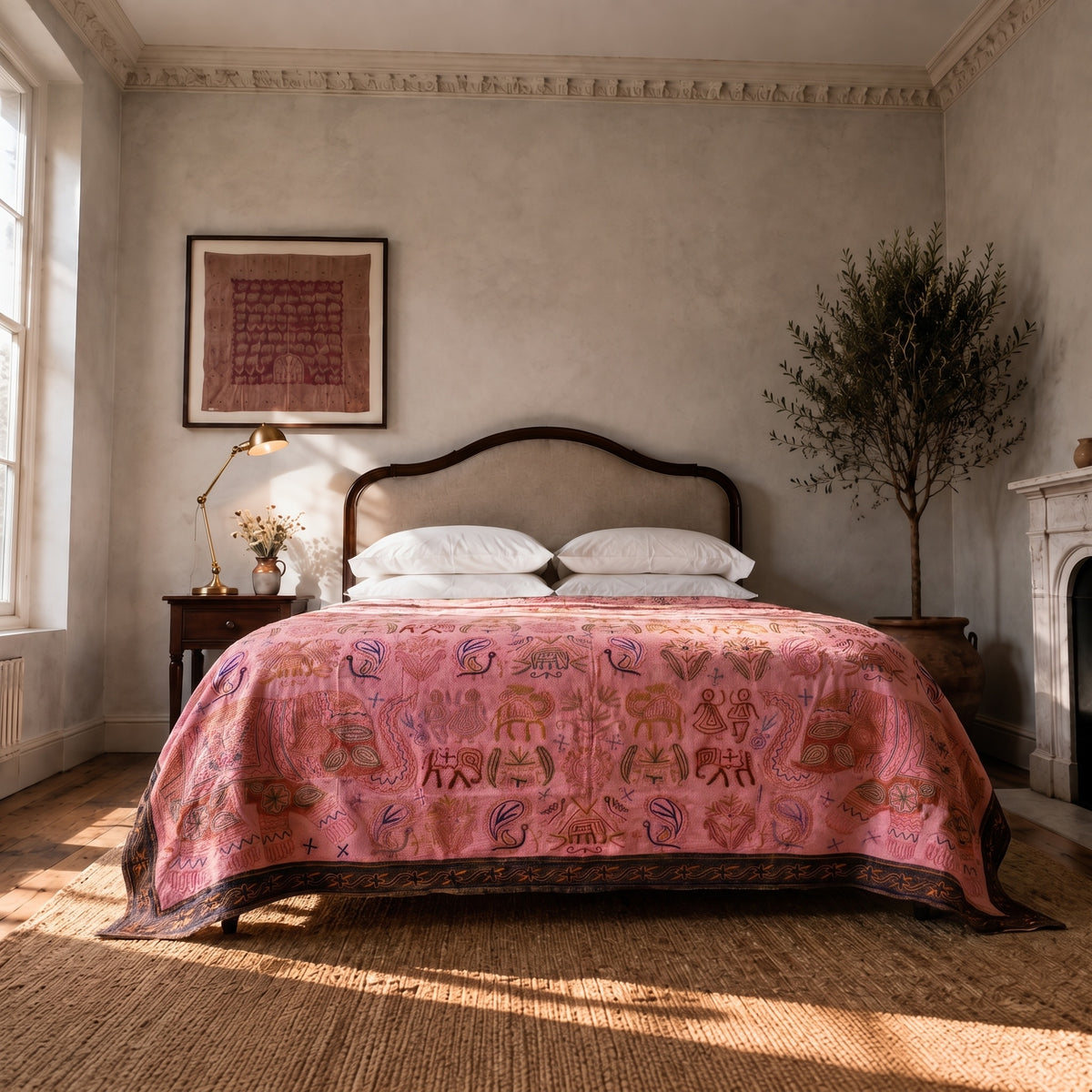 Dawn Meadow Handmade Embroidered Queen Bedspread