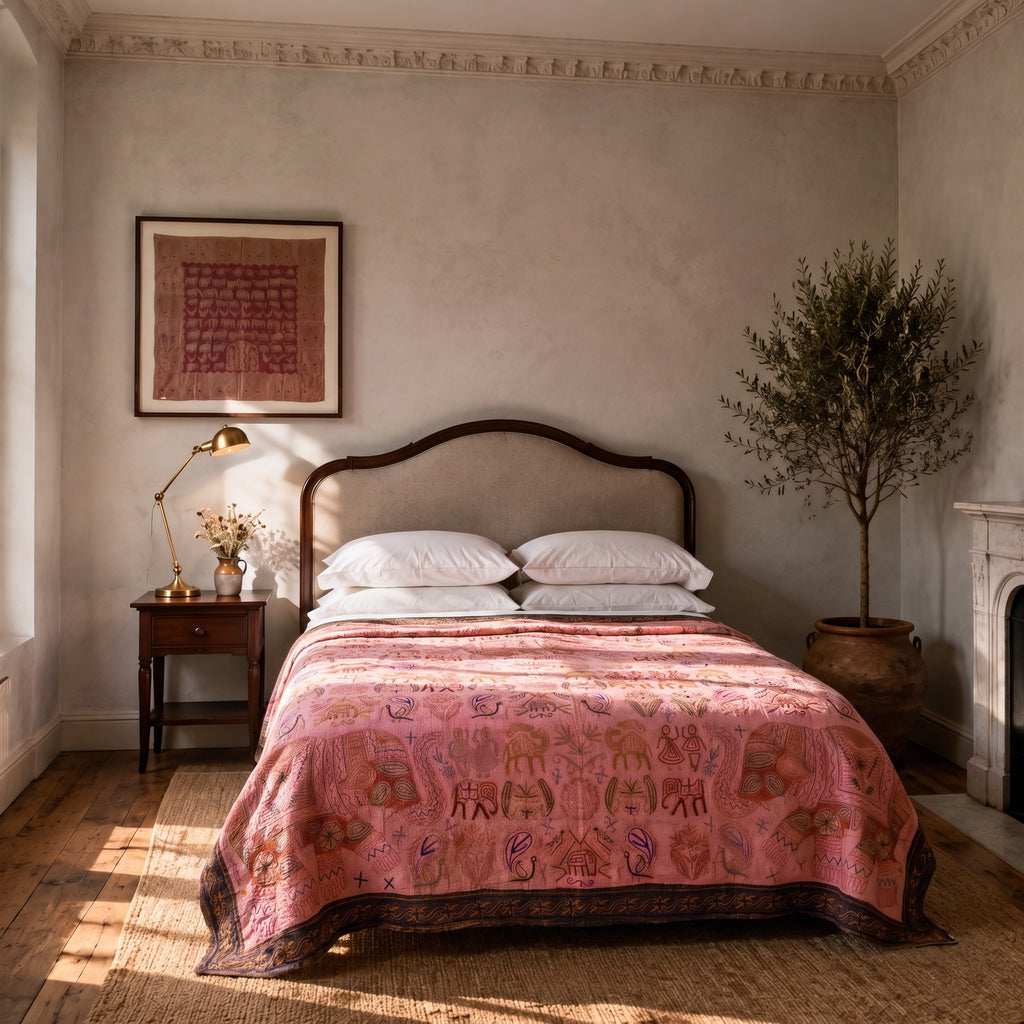 Dawn Meadow Handmade Embroidered Queen Bedspread