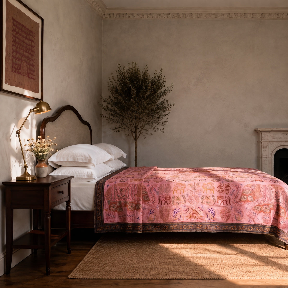 Dawn Meadow Handmade Embroidered Queen Bedspread