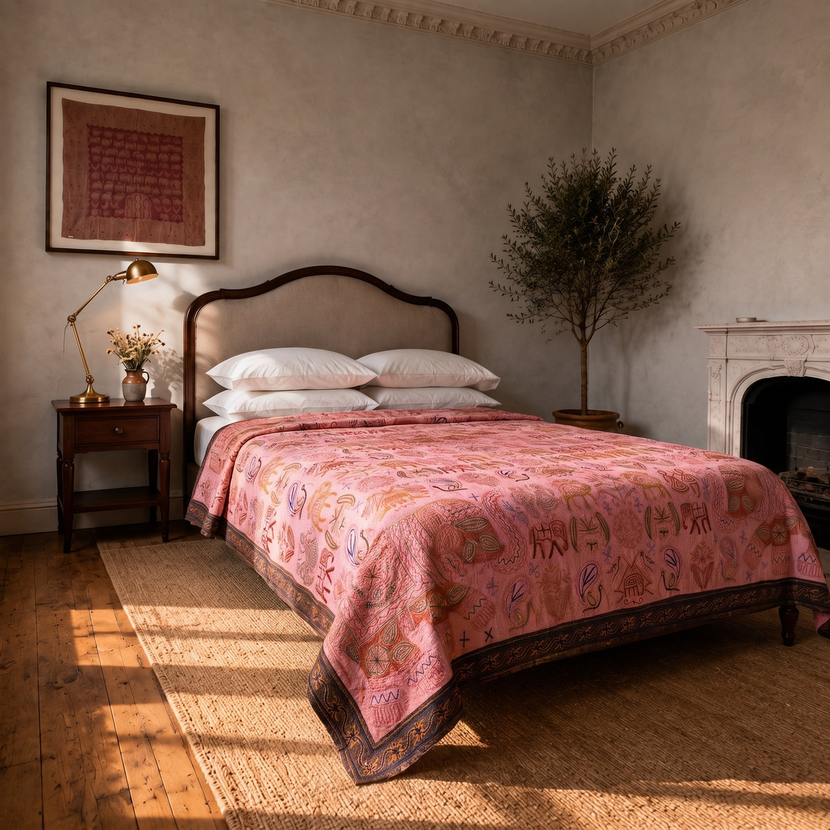 Dawn Meadow Handmade Embroidered Queen Bedspread