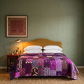 Serene Bloom Handmade Kantha Patchwork Queen Bedspread