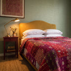 Sky Mist Handmade Kantha Patchwork Queen Bedspread
