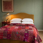 Sky Mist Handmade Kantha Patchwork Queen Bedspread