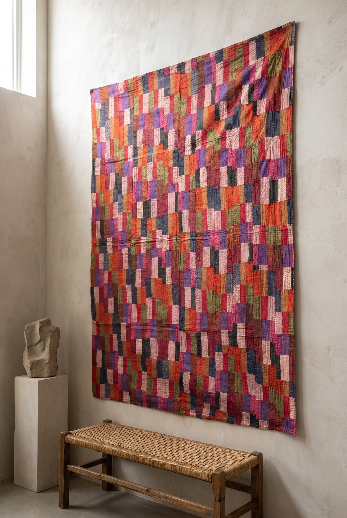 Maple Haven Kantha Patchwork Embroidered Pure Cotton Wall Tapestry