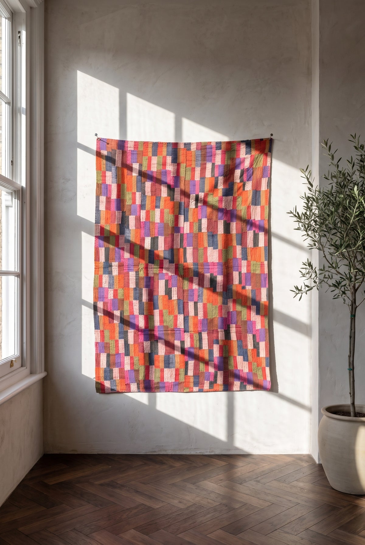 Maple Haven Kantha Patchwork Embroidered Pure Cotton Wall Tapestry